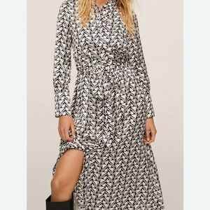 Mango Monochrome Geometric Print Long Sleeve Maxi Dress Size XXS